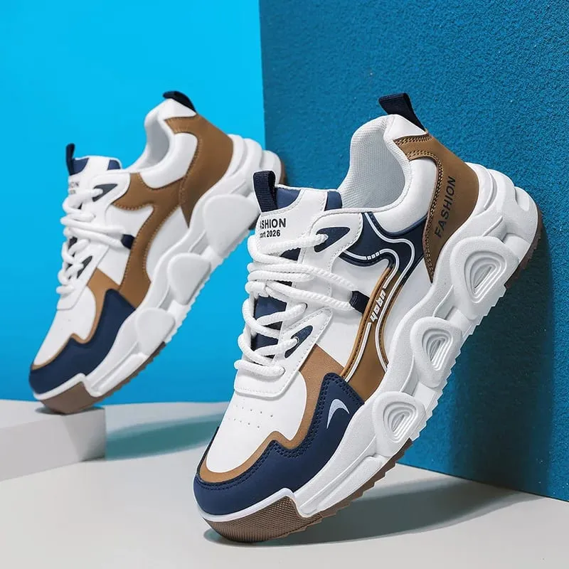 Men Sneakers Chunky Dad Shoes Colorblock Platform Casual Footwear Lace Up Thick Sole Breathable Streetwear Trainers