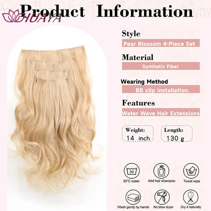 4‑Pcs Clip‑in Synthetic Hair Extensions Long Wavy Curly Heat‑Resistant Hair Pieces for Daily and Party Wear