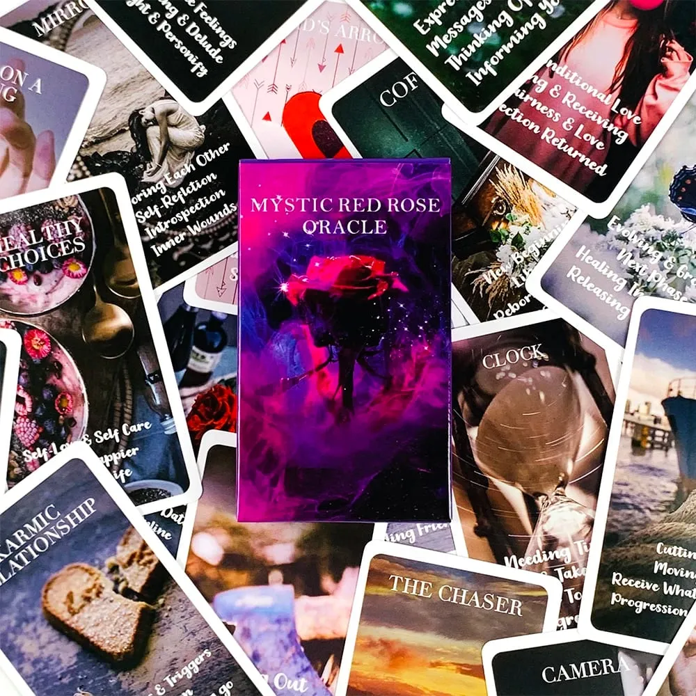 Hot-selling Mystic Red Rose Oracle Cards A 53 Oracle English Visions Divination Edition Deck Borad Playing Games