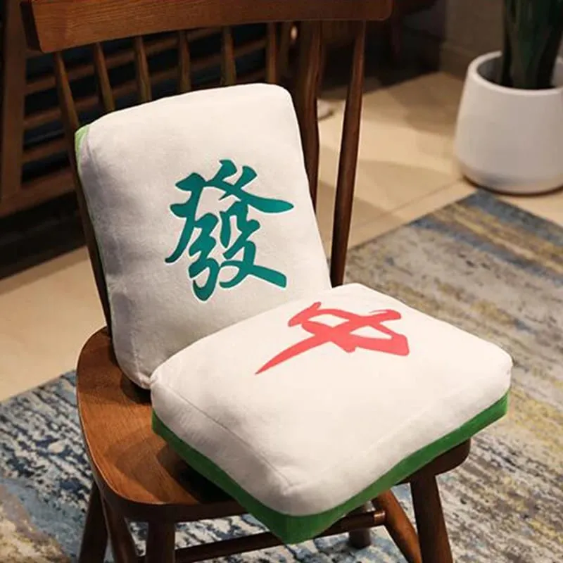 ใหม่ 1 PC Creative Mahjong หมอนจีน Plush ของเล่นรถเก้าอี้พนักพิง Mahjong ลูกเต๋าตลก Nap หมอนโซฟา Home Decor ของขวัญ