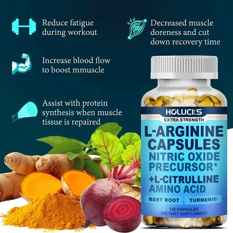 Premium L-Arginine Capsules with L-Citrulline & Turmeric Supports Muscle Pump Recovery & Overall Physical Performance