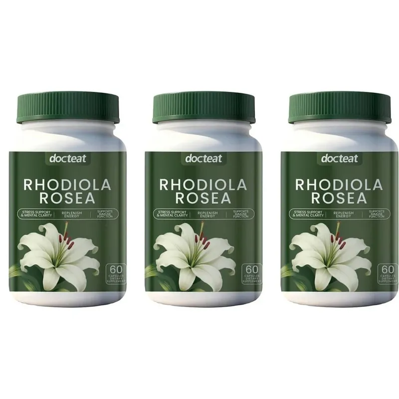 Docteat Rhodiola Rosea Capsules with 3% Salidrosides and 1% Rosavins Supports Mental Clarity & Replenishes Energy 60 Capsules
