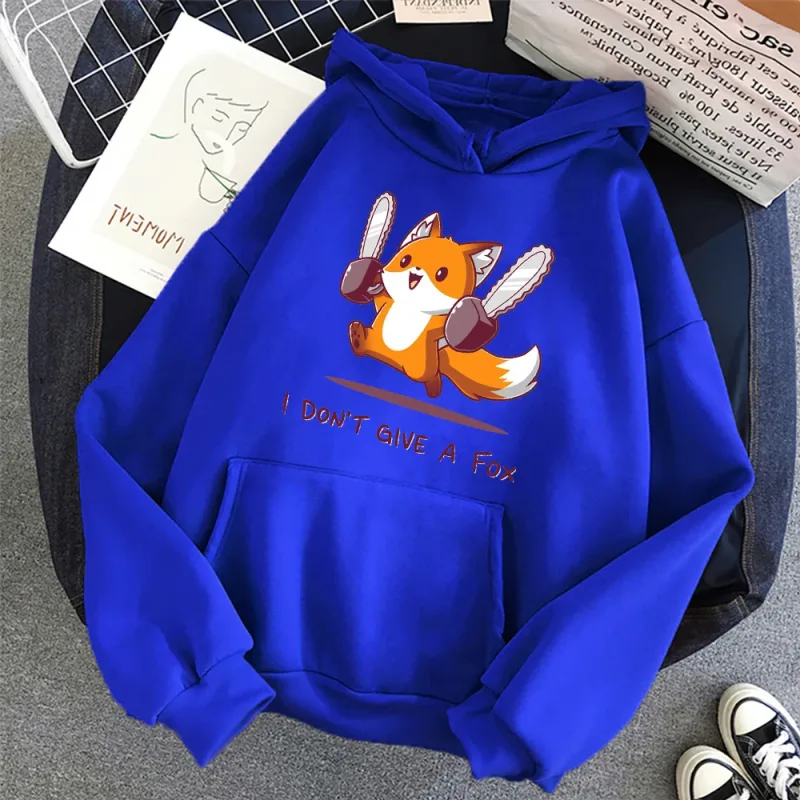 Sudadera con capucha I Don't Give A Fox Cute Animal Kawaii para hombre, jersey polar holgado, sudaderas con capucha de Hip Hop, ropa de calle, sudaderas de dibujos animados para hombres y mujeres