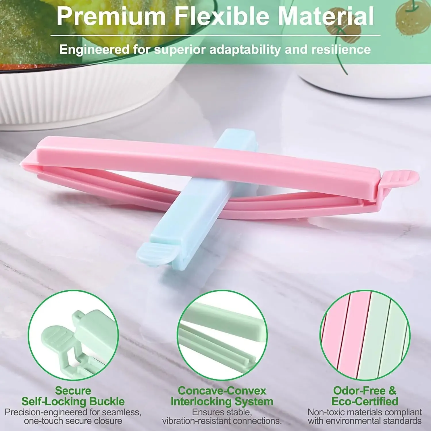 Airtight Food Storage Bag Clips 20pcs Plastic Sealing Clamps for Keeping Food Fresh Moisture Proof Chip & Cereal Bag Sealer