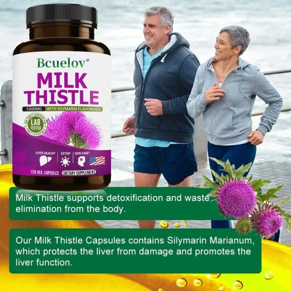 Milk Thistle Extract 1000mg - Gluten-Free Non-GMO Antioxidant Supplements for Healthy Skin Liver Detox Digestion Immune