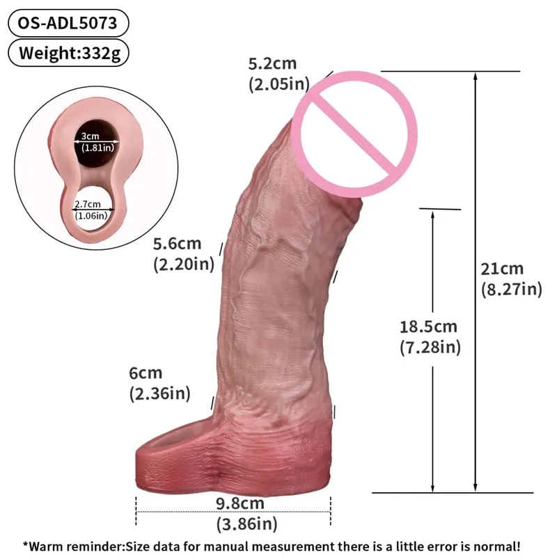 Reusable Penis Sleeve with Realistic Closed Head And Cock Ring Dick Enlargement Comdom Delay Ejaculation Sex Toys for Men