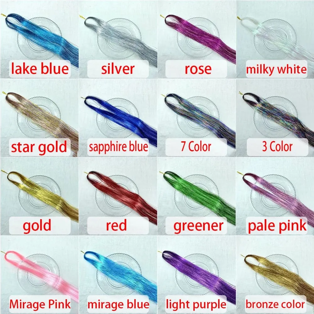 Rainbow Colored Sparkle Synthetic Hair Tinsel 36/48 Inch Girls Headwear Laser False Hair Extensions Glitter Decor Strands