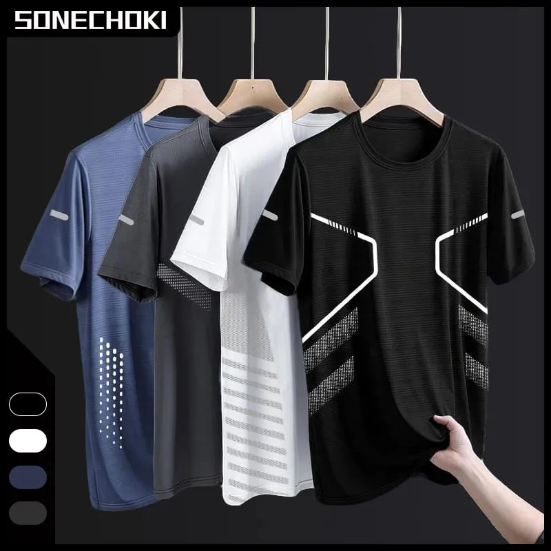 New Ice Silk Running Shirts Men Loose Short Sleeve Top Basketball Gym Sportswear For Male Fitness Workout Mesh Breathable Tee