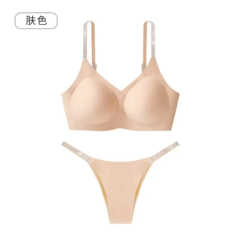 Leopard Print Rhinestone Sexy Bra Set Women Bralette Girls Underwear Brassiere Fashion Thong Gather Bras Lingerie Panty Sets