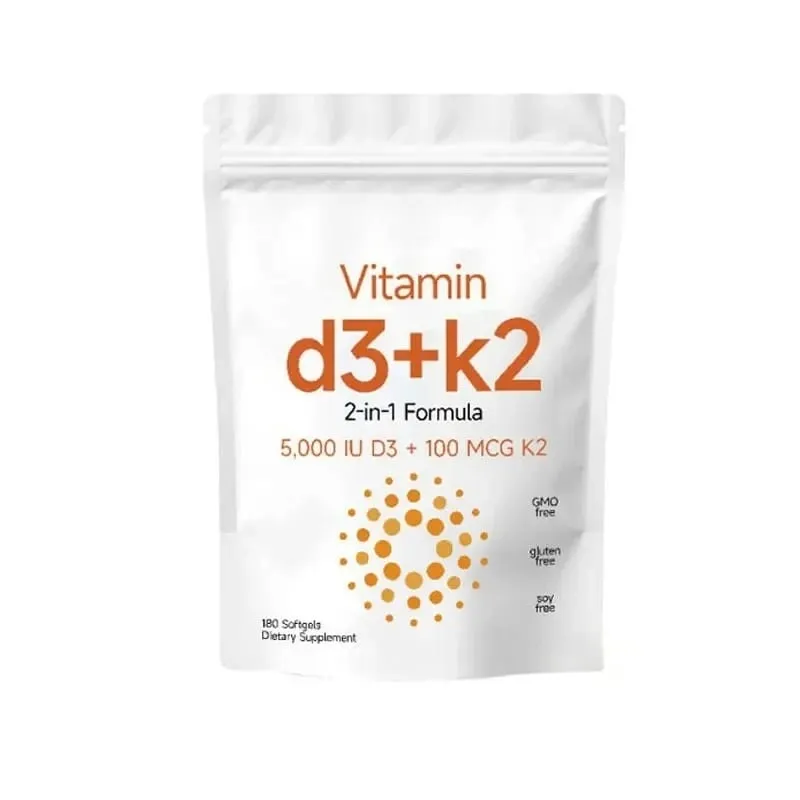 2-in-1 Vitamin D3+K2 Capsules with 5 000 IU D3 and 100mcg K2 180 Count Diet Supplement Maintain Daily Health & Enhance Immunity