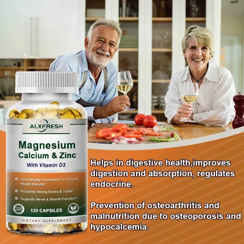 Alxfresh Calcium 1000mg Magnesium 400mg Zinc 25mg Vitamin D3 600 IU | Immune & Bone Nerve Support Health | Non-GMO | Gluten Free — image 4