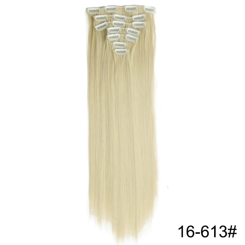 Extensions capillaires synthétiques longues et lisses à 16 clips, postiches blondes naturelles résistantes à la chaleur, 7 pièces/ensemble, pour femmes