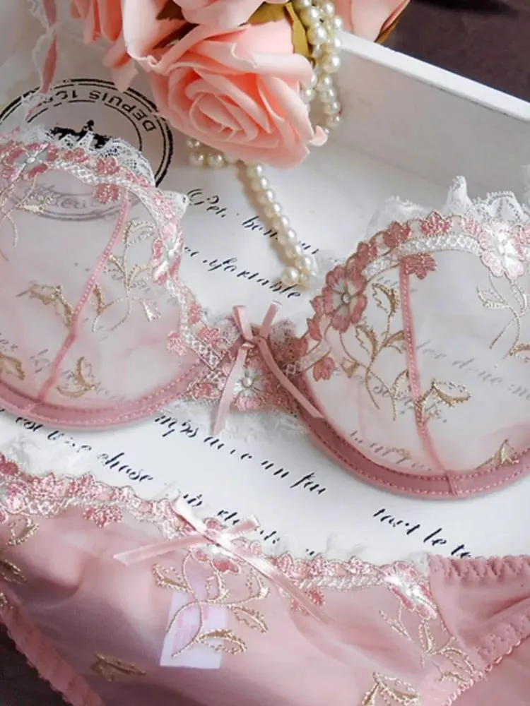 French Lace Bra & Panty Set for Plus Size - Sheer Mesh Ultra-Thin Full-Bust Support Anti-Sagging Lingerie Sexy Design