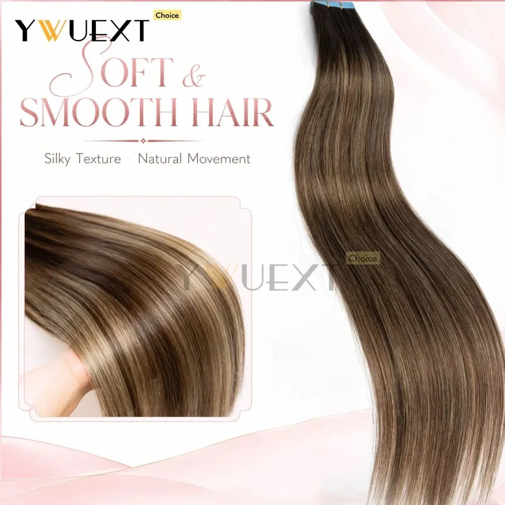 20pcs/Pack Gradient Colors Tape in Human Hair Extensions Add Volume And Length for Women 30g 16-20 inches Salon Quality YWUEXT