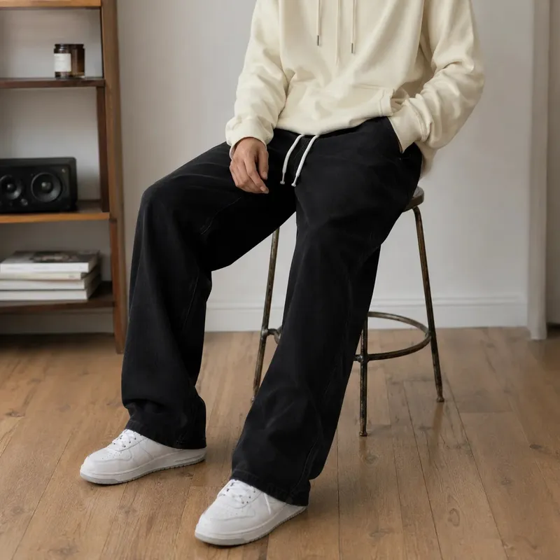 2026 New Streetwear Loose Jeans Men Korean Style Fashion Loose Straight Wide Leg Pants Men's Brand Clothing Black Light Blue