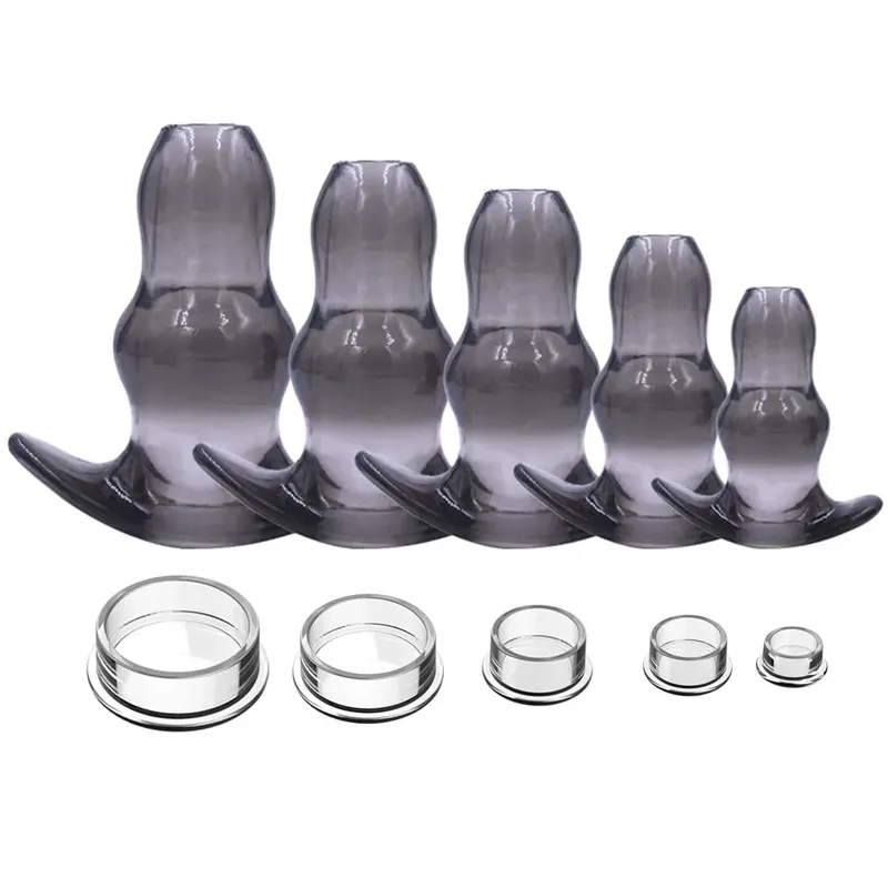 Purple TPE Hollow Tunnel Butt Plug Set - Graduated Open Anal Stretcher Plugs Flexible Sex Toy for Men & Women