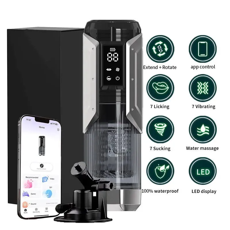 Automatic Blowjob Machine Hands Free Stroker Strap On Harnes Sex Toy with 7 Thrust & Rotate &Sucking& Vibrating Modes Adult Toys