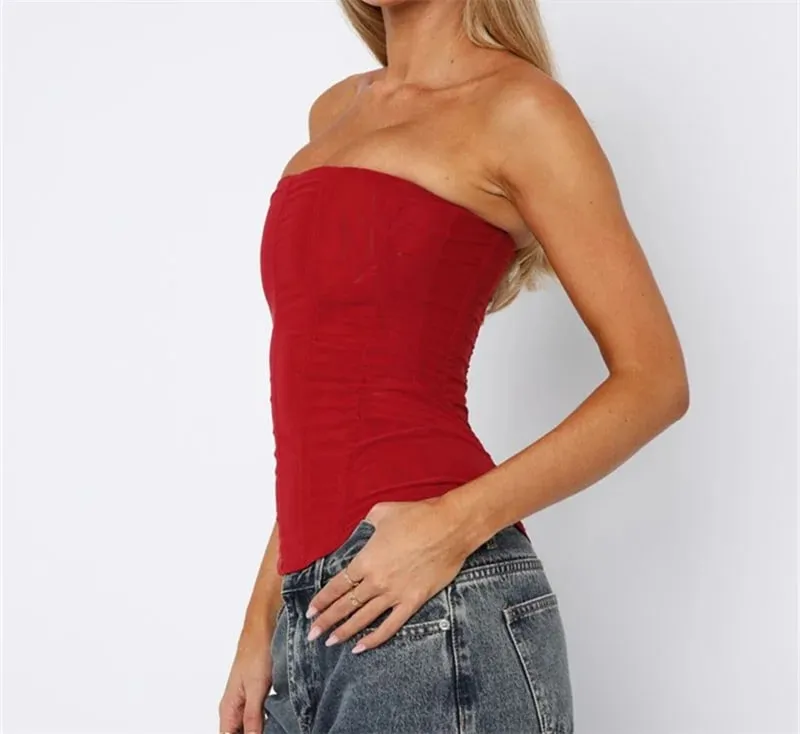 Women Y2K Sexy Slim Vest French High Street Elegant Backless Tank Top Summer Vintage Corset EGirl Solid Color Strapless Tube Top