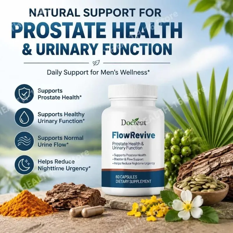 Docteat FlowRevive Prostate Health Urinary Function Botanical Capsules with Saw Palmetto and Pygeum Bark Extract 60 Capsules