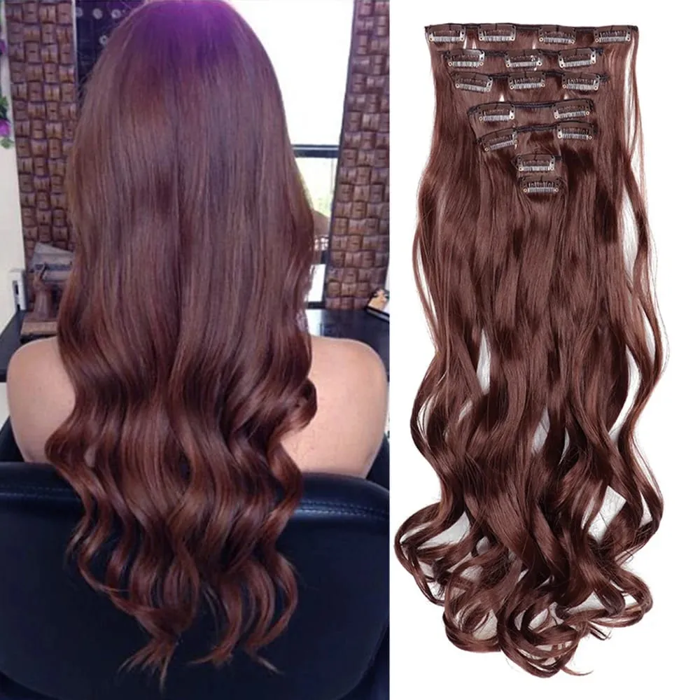 Synthetic 24Inch 16Clips Long Curly Hair Extension Heat Resistant Hair Extension Clips In Ombre Black Brown Blond Women