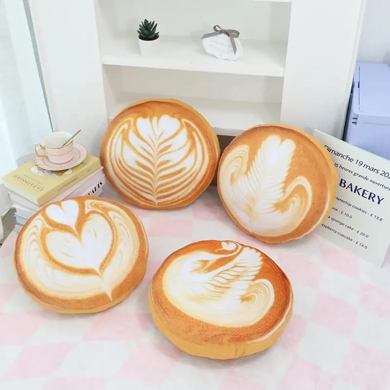 36x36cm Latte Coffee Round Plush Pillow Stuffed Soft Drink Food Images Seat Cushion for Sofa Chair Indoor Decor Gift