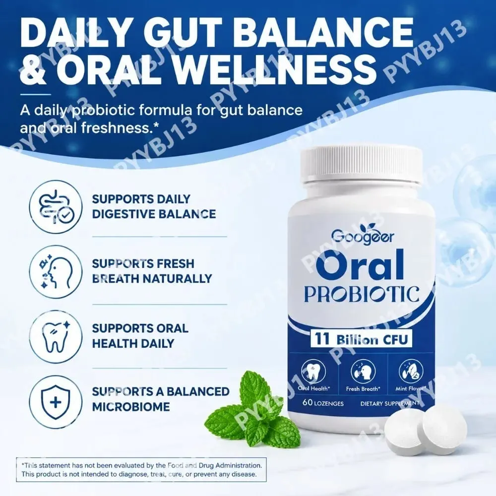 Googeer Oral Probiotic Lozenges 11 Billion CFU with L. reuteri S. salivarius and L. rhamnosus for Daily Fresh Breath 60 Count