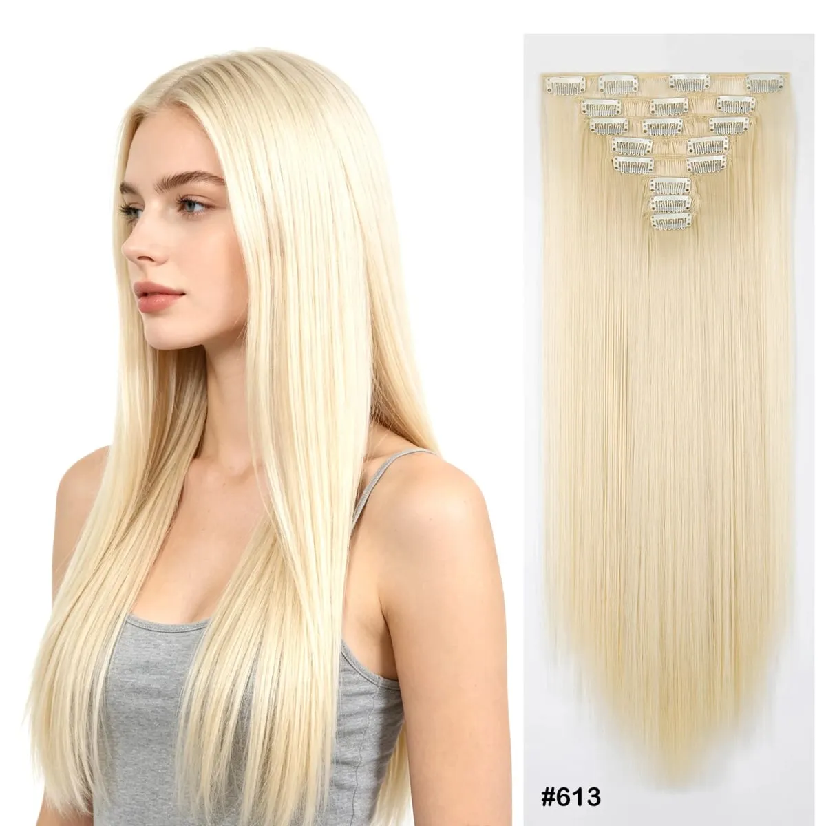 8pcs/set Long Straight Matte Synthetic Clip-In Hair Extensions Full Head Extension Hairpieces for Women