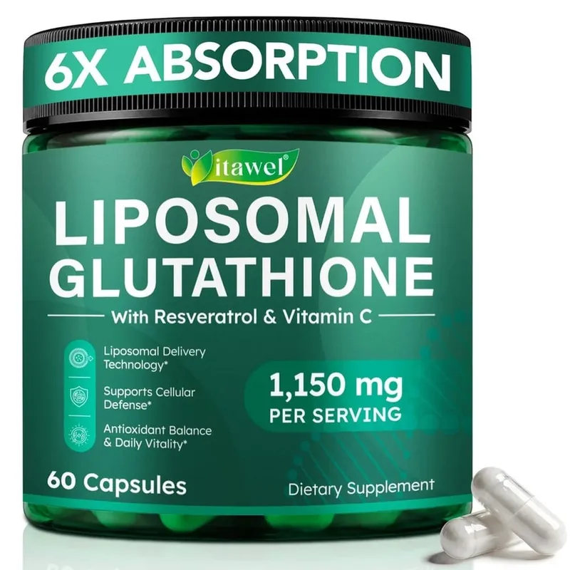 Cápsulas liposomales de L-glutatión con resveratrol, vitamina C, riboflavina y selenio para apoyo inmunológico y antioxidante, 60 unidades