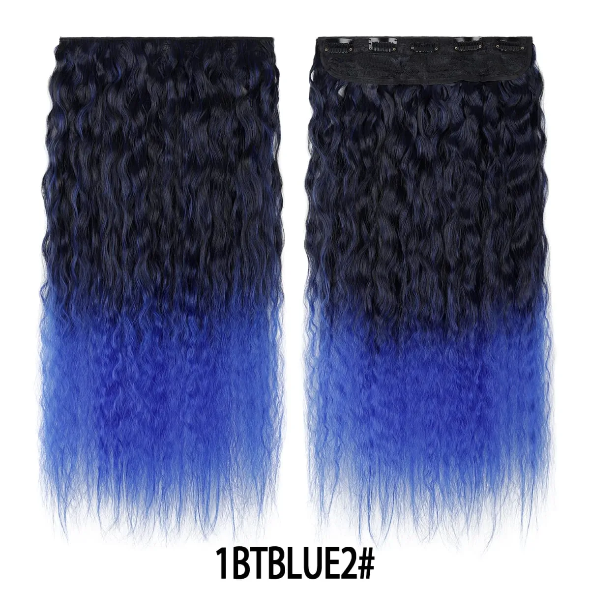 Jeedou Clip in Hair Extension Kinky Curly Hair One Piece 5Clips Blue Rainbow Color Cosplay Props Synthetic Hairpieces For Girls