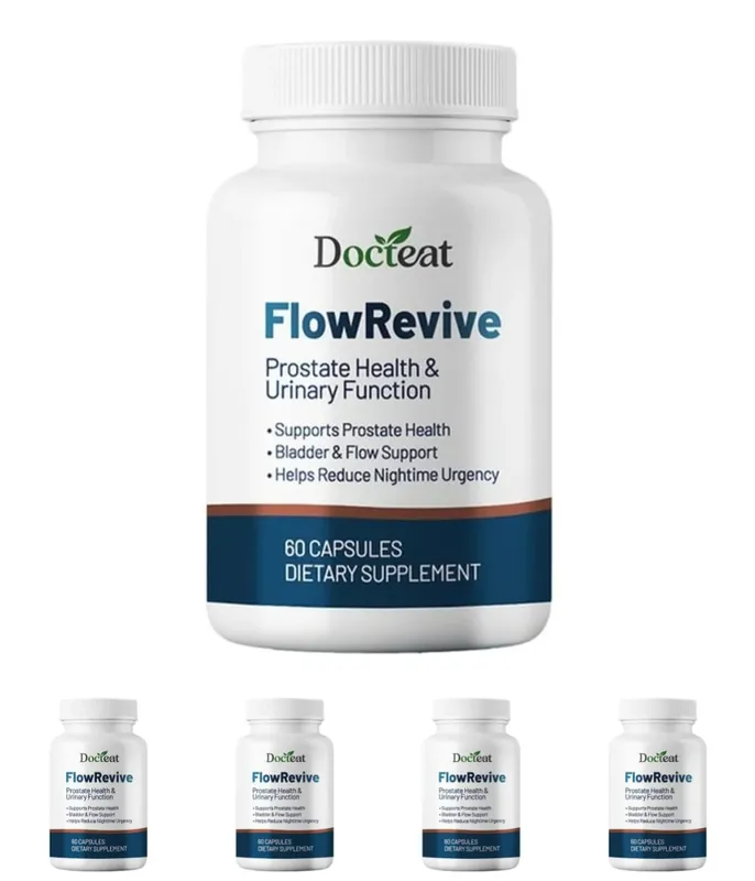 Docteat FlowRevive Men’s Saw Palmetto Prostate Health Supplement with Beta Sitosterol Pygeum Quercetin Curcumin 60 Capsules