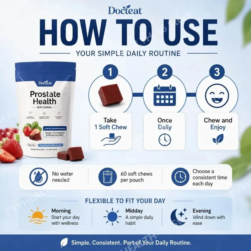 Doceat Prostate Health Soft Chews with Zinc Vitamin C and Plant Sterols Sugar-Free Pomegranate-Berry Flavor 60 Soft Chews
