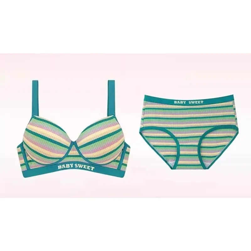 Seamless Bra Set for Women Rainbow Striped Shaping Bralette Lifting & Anti-Sagging Lingerie Small Bust Fit S-XL