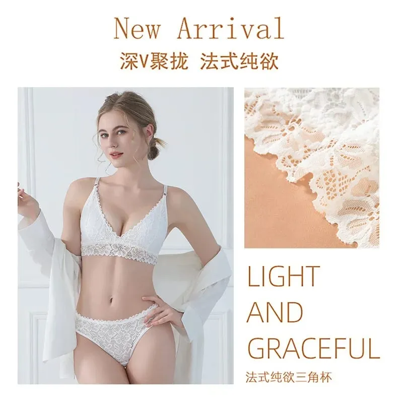 Women's Bra Set Large Size Sexy Lace Gathering Sling Vest Breathable Underwear Panties Womens Lingerie Set Bra and Panty Set
