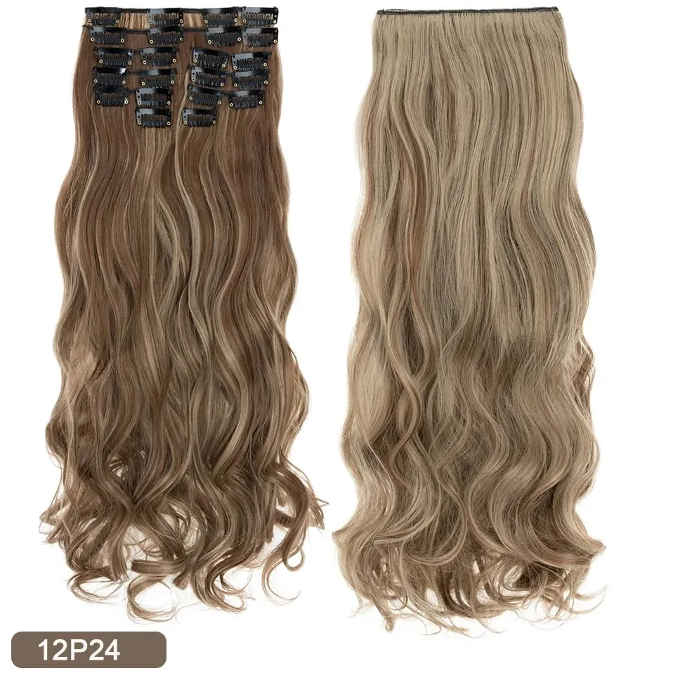 180g 12PCS Wavy Clip in Hair Extensions 22" Long Synthetic Thick Clip On Hair Extensions for Women Full Head Hairpiece