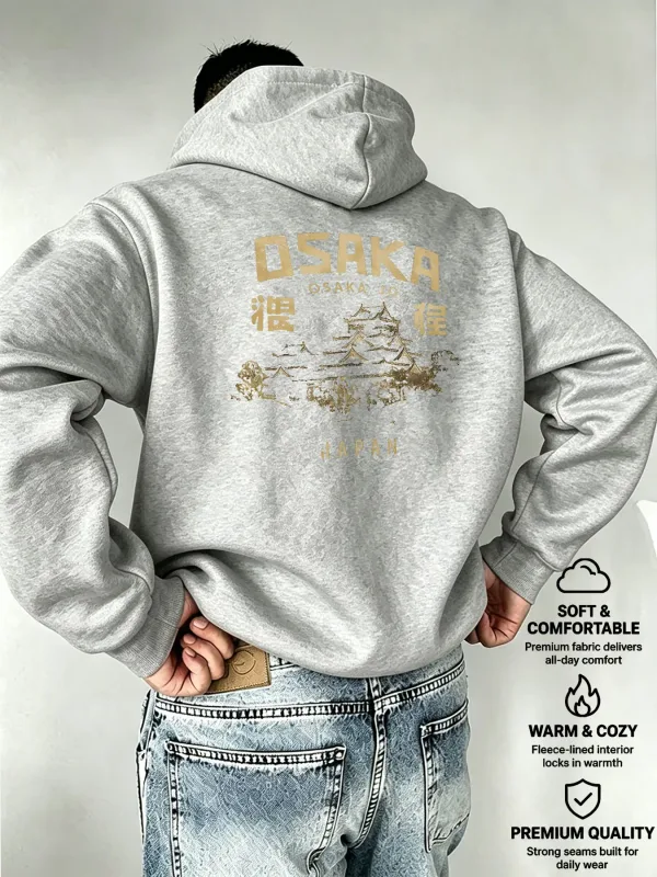 Men's Hooded OSAKA Osaka Castle Japanese Silhouette Print European and American Style Mature Men's Top