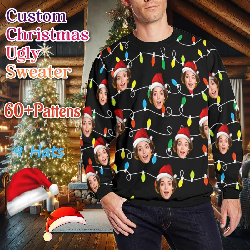 Custom Your Photo 3D Print Ugly Christmas Sweater DIY Face Family Pullovers Funny Image Sweatshirt Personalized Xmas Gift Unisex — image 9