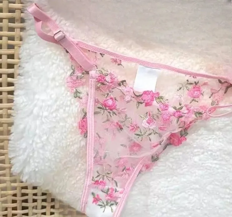 French Floral Bra Set Women | Sweet Sexy Sheer Mesh Lace Transparent Underwear Set | Practical & Feminine MOYISU Sexy Panty Set