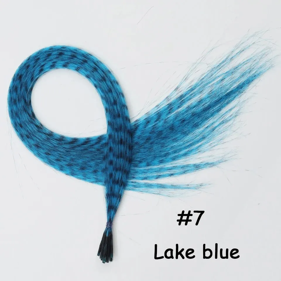 Synthetic Colored Feather Hair Extensions 16Inch Blue Purple For Women Zebra Line Feather Hairpiece For Women New Year Carnival