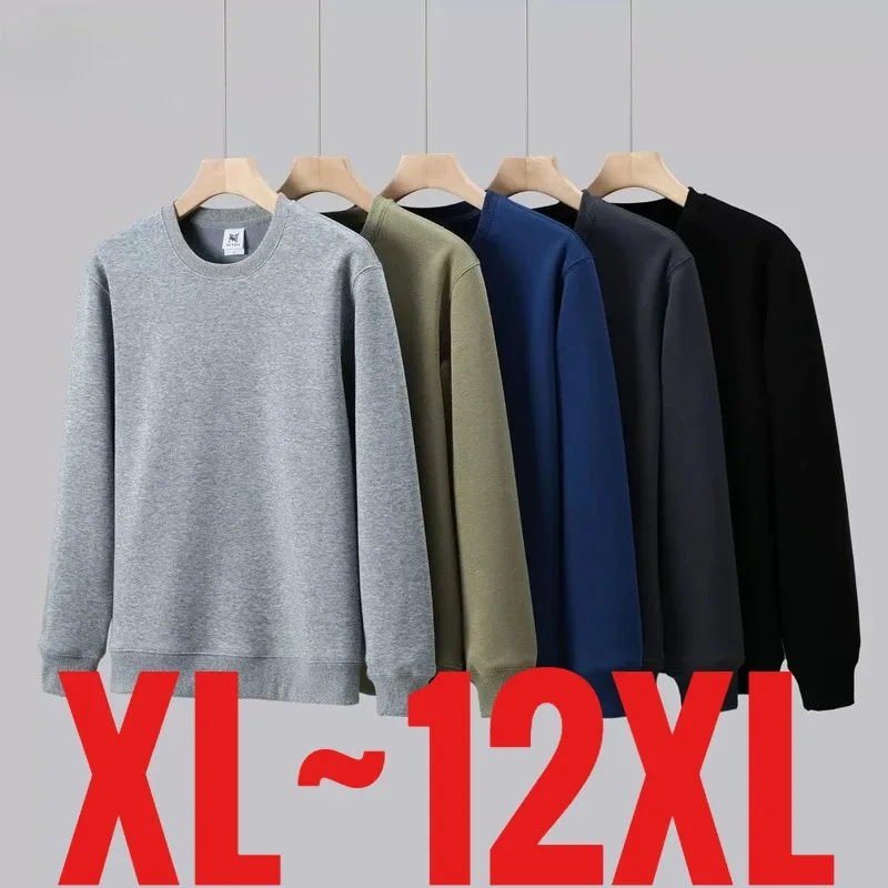 Large Size Men's Sweatshirt Crewneck Pullover Male Extra Big Plus 7XL 10XL 12XL Autumn Winter Fleece Lined Casual Clothing Loose