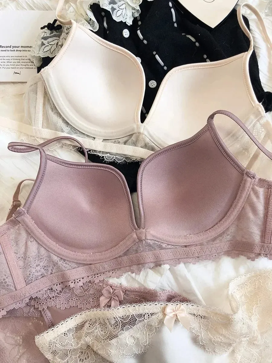 Sexy Lace Deep V Push Up Bra & Panty Set for Women Push Up Padded Underwire Lingerie Set