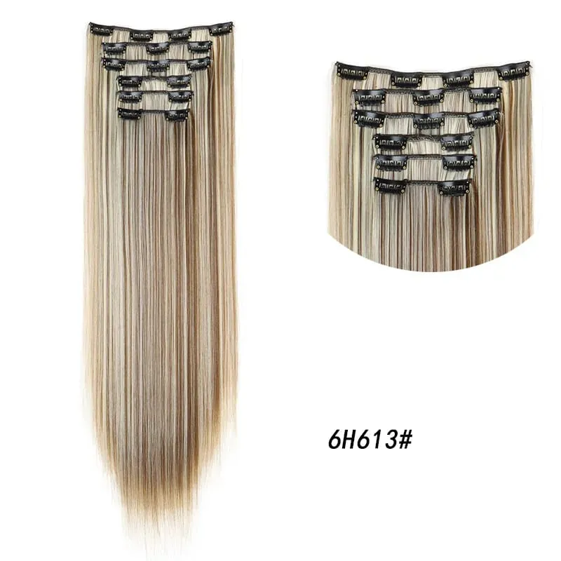 Clips In Hair Extension Long Straight Hair Pieces Clip In Hair Extension 24Inch 6Pcs Synthetic Fake Hair Ppieces For Women