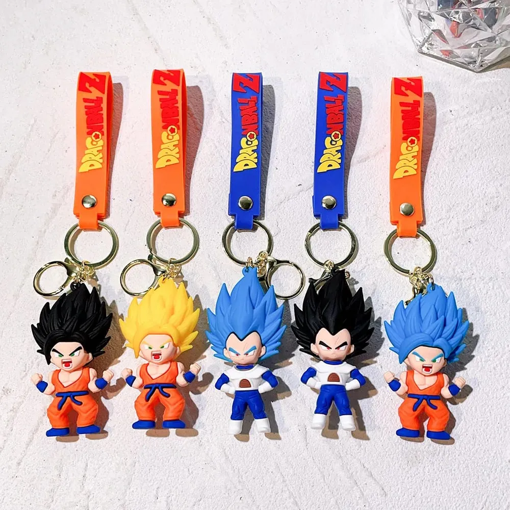 Anime Dragon Ball Keychain PVC Cartoon Cartoon Figure Trunks Son Goku Piccolo Buu Vegeta Figures Key Chain Keyring Bag Decor