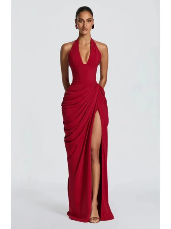 Women Green Ruched Elegant Satin Maxi Dress Mermaid One-shoulder Cutout Slim Fit Flowy Vestido 2026 Lady Summer Evening Vestidos