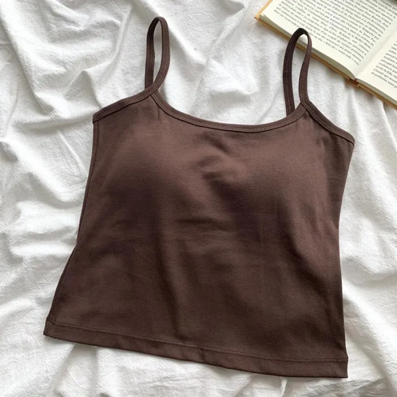 Women's Solid Color Straps Sleeveless Slim Camisole with Comfortable Chest Pad Daily Top Travel Inside Sport Cotton Vest