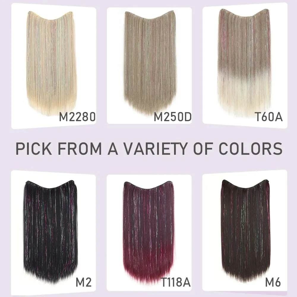 24Inch Long Straight Synthetic Clip‑in Hair Extensions Glitter Laser Tinsel Hair High‑Temp Fiber Shiny Hairpiece for Women Daily