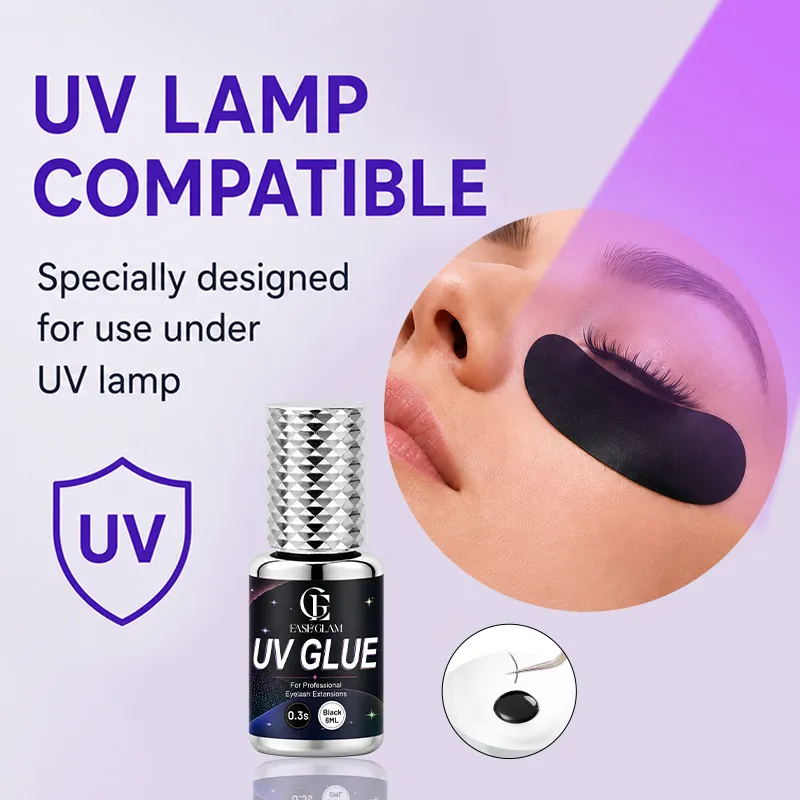 EaseGlam 0.3S UV Eyelash Glue for Lash Extension Low Irritation Strong UV Lash Glue for Makeup Black Purple Led Adhesive 4 Color