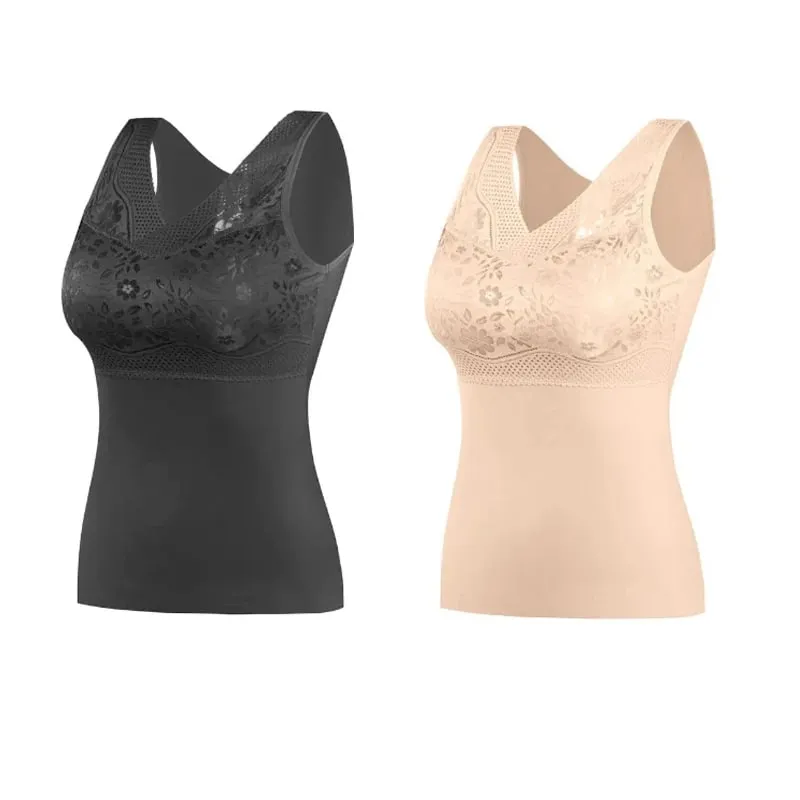 Women Winter Lace Padded Thermal Vests Soft Skin‑Friendly Undershirts Comfortable Sleeveless Inner Versatile Daily Tank Tops