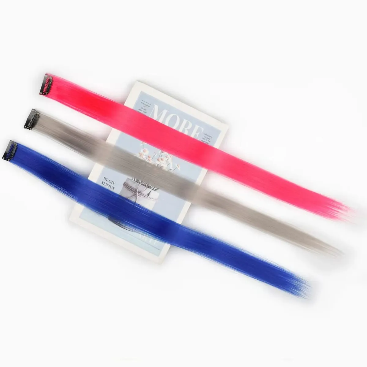 45cm Straight Clip‑on Synthetic Hair Pieces One‑Piece Bright Color Hair Extension Clips DIY Cosplay Hair Accessories