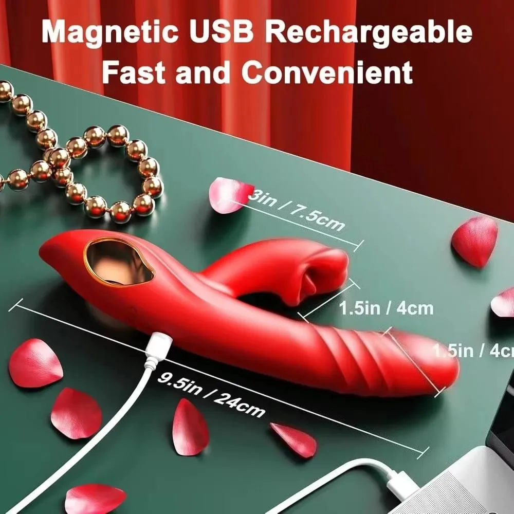 2in1 Thrusting Vibrator G Spot Vagina Licking Dildo for Women Rabbit Tongue Sex Toy Clitoral Stimulator Anal Plug Adult Supplies