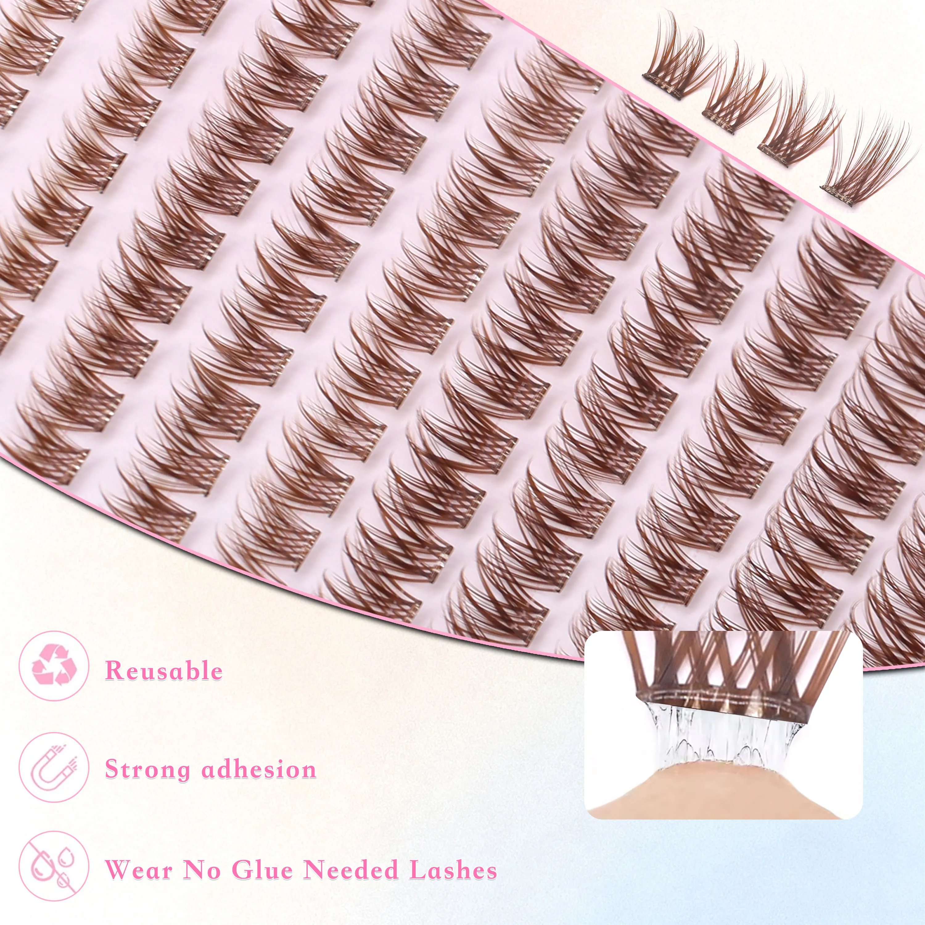 Brown Color Popular High-quality Self-Adhesive Eyelash Extension 3-4Times Reusable Handmade Large Capacity Enlarged Double Eye